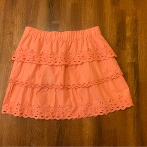 J. Crew 4 Mini Skirt Light Coral Eyelet Floral Tiered Casual Cotton A-line lined